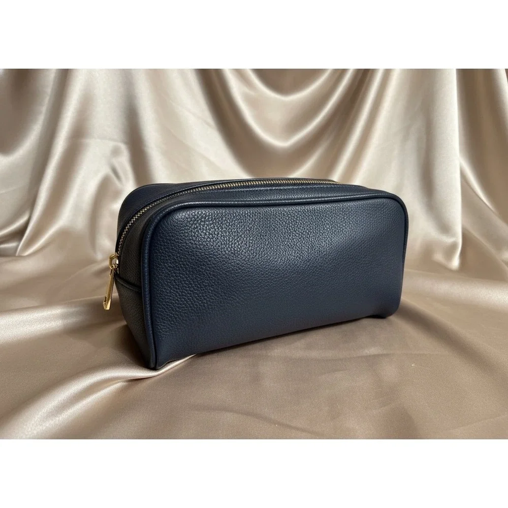 Dolce & Gabbana Navy Cosmetic Bag Double Zip Pebbled Travel Makeup Case‎